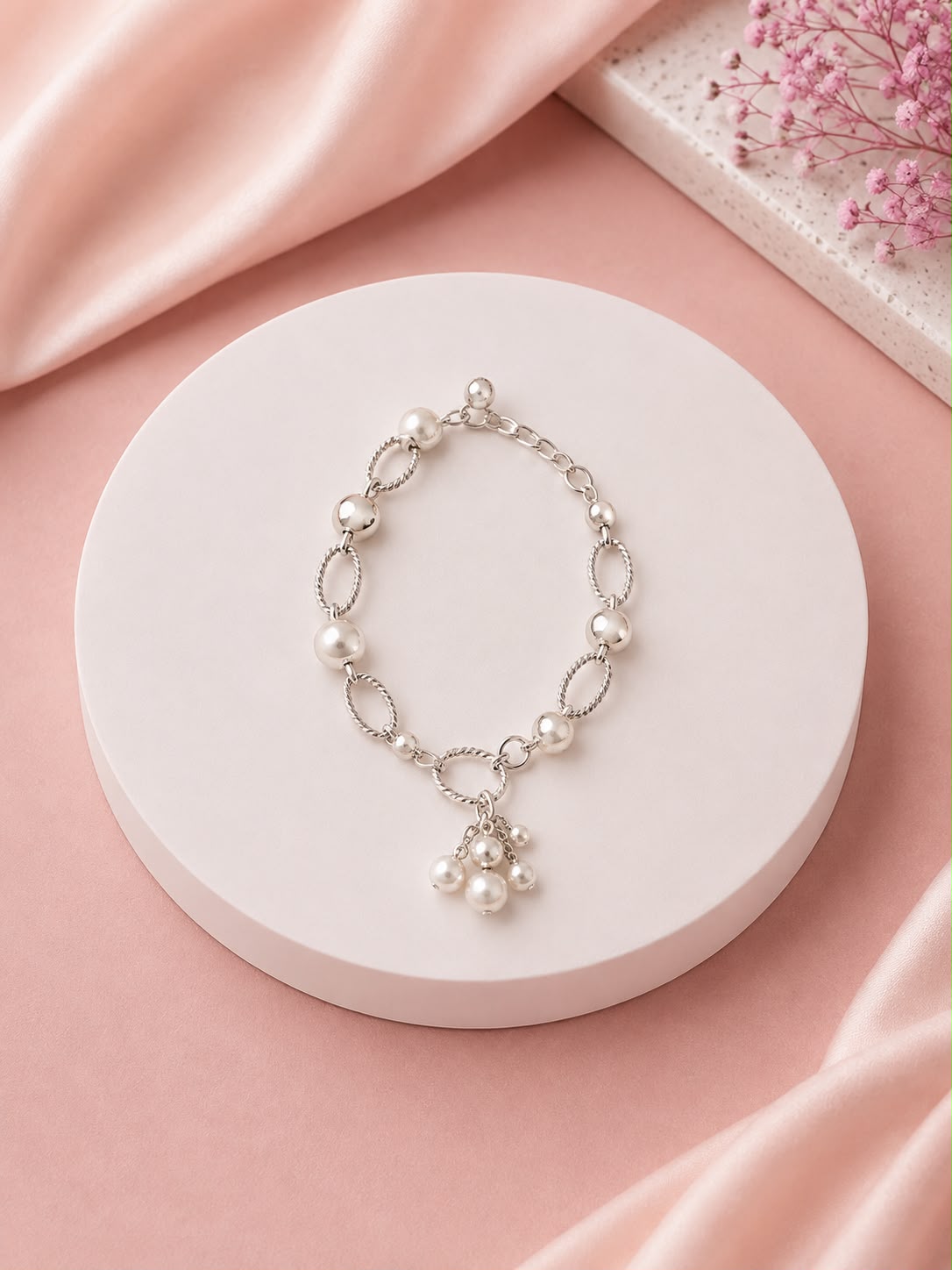 Silver Pearl Charm Bracelet