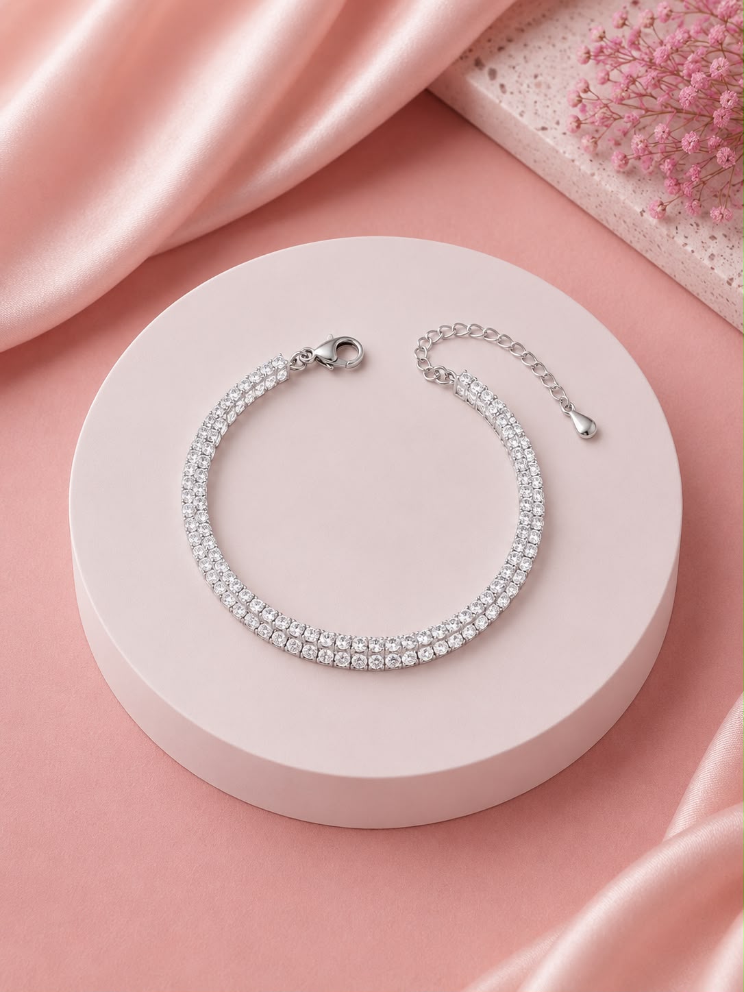 Silver Double-Row Crystal Bracelet