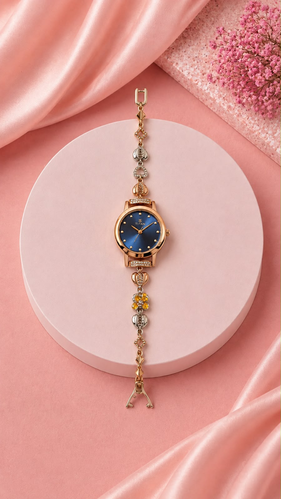 Elegant Rose Gold &amp; Blue Dial Bracelet Watch