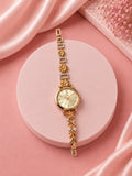 Elegant Golden Floral Bracelet Watch