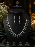 925 Sterling Silver Emerald Leaf Necklace &amp; Earrings Set