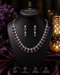925 Sterling Silver Ruby Necklace &amp; Earrings Set
