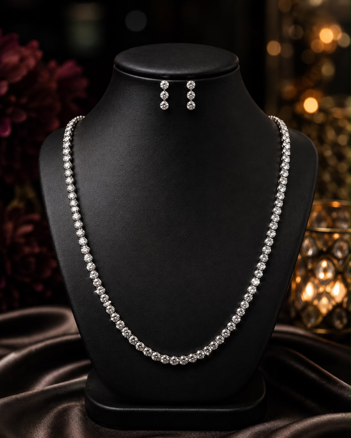 925 Sterling Silver Diamond Necklace &amp; Earrings Set