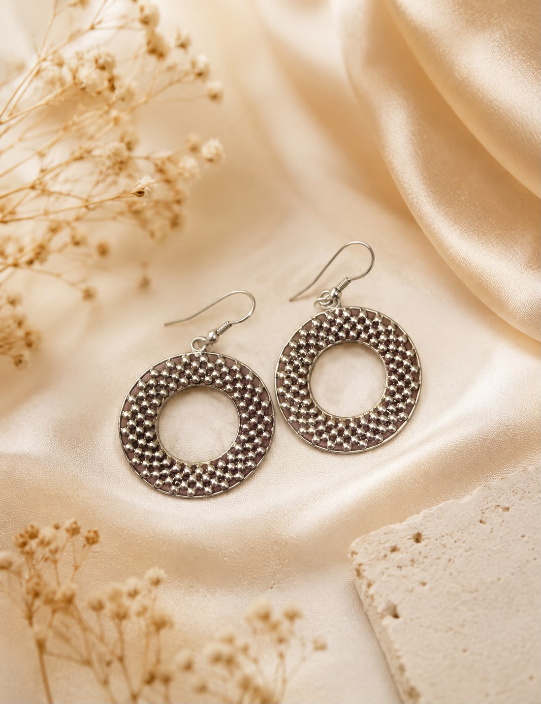 925 Sterling Silver Textured Hoop Earrings