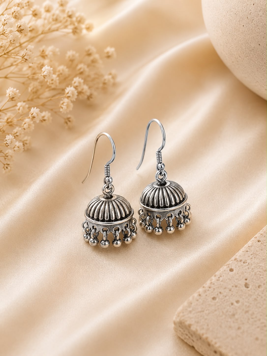 Silver Dome Jhumka Earrings