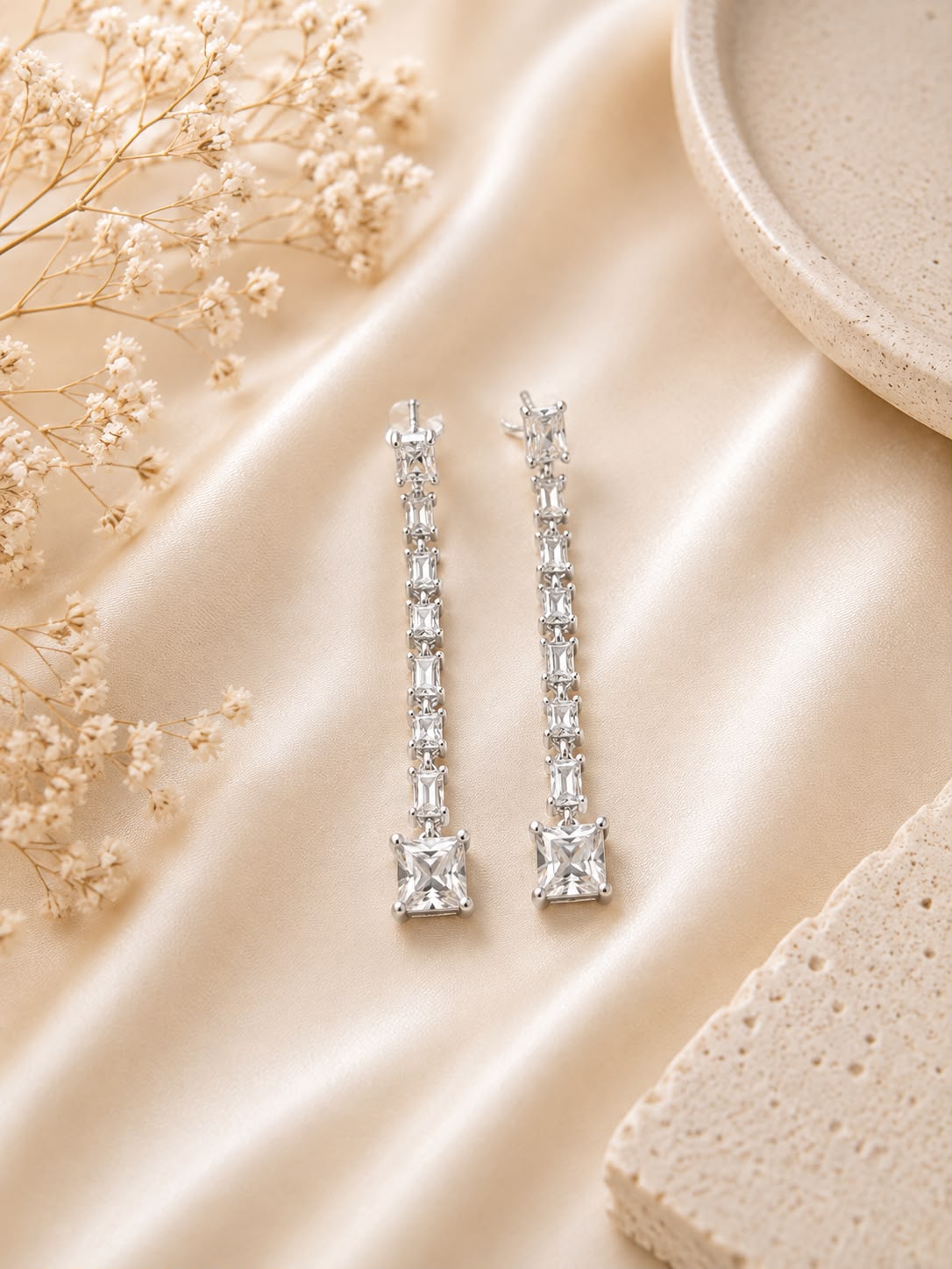 Silver Crystal Chain Drop Earrings