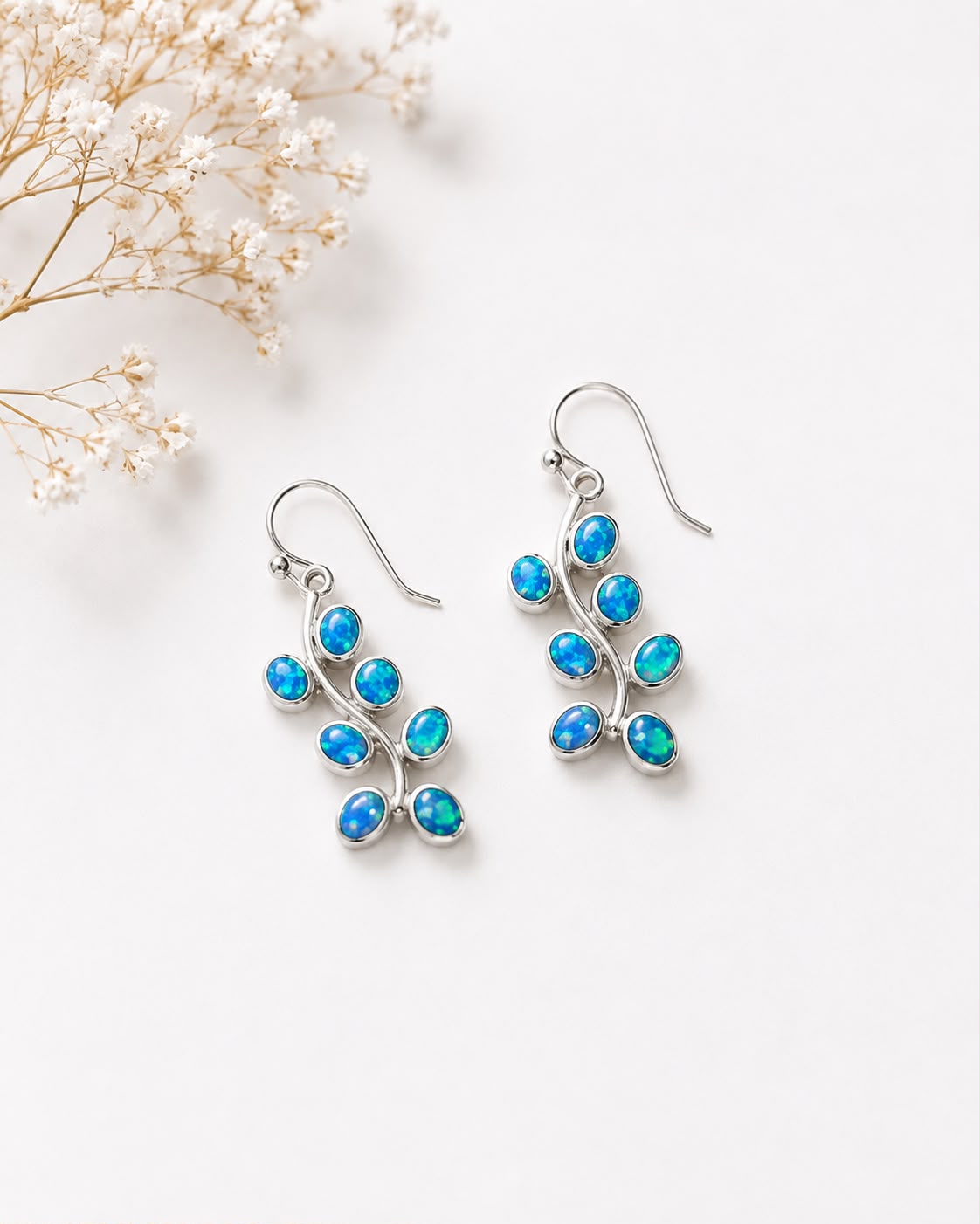 Blue Opal Leaf Drop Earrings
