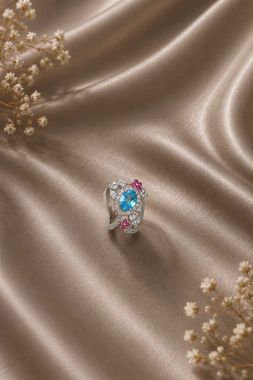 Blue Gemstone Floral Ring