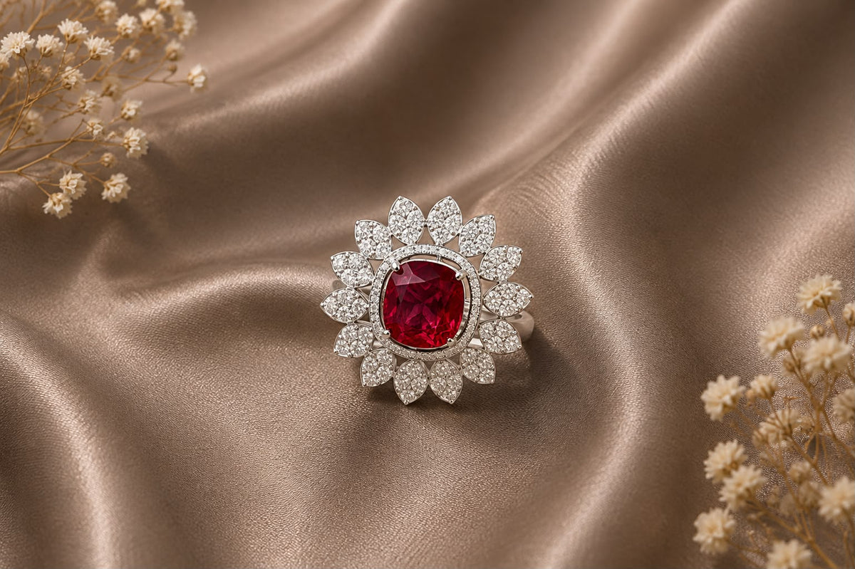 Ruby Floral Halo Ring