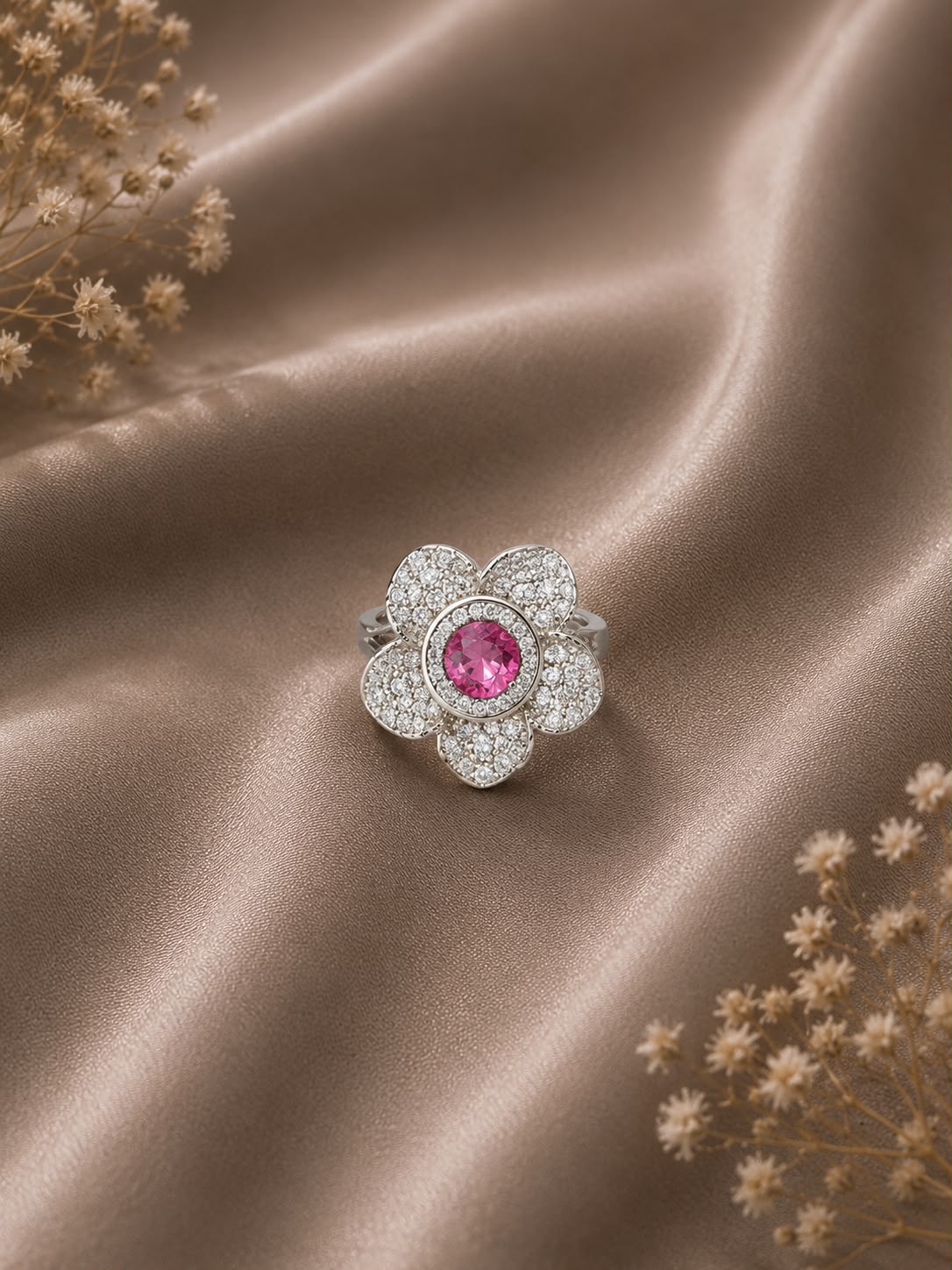 Pink Gemstone Floral Ring