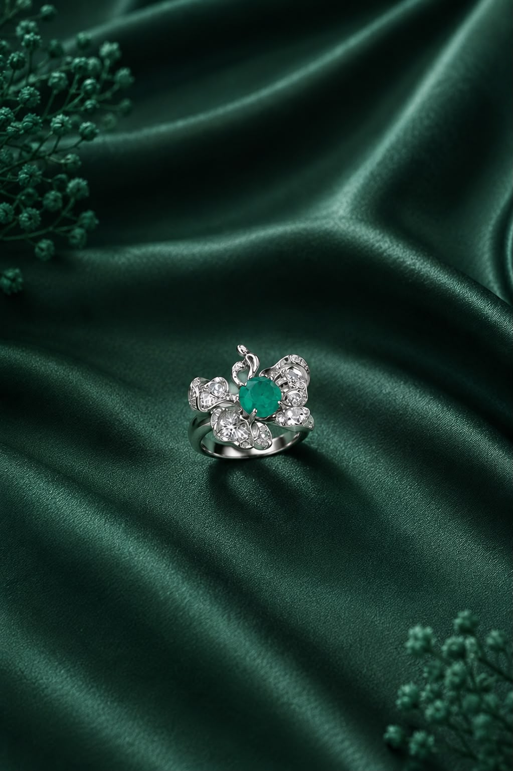 Emerald Floral Statement Ring