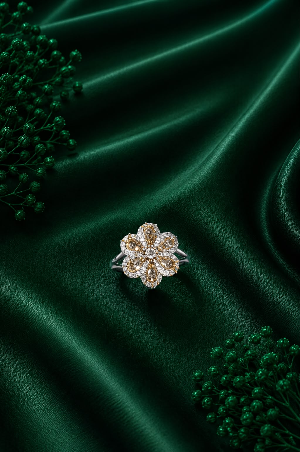 Golden Floral Diamond Ring