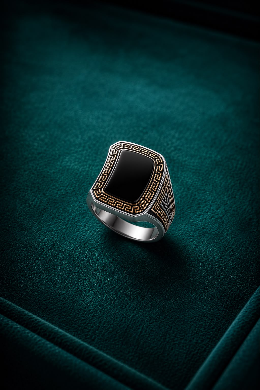 Black Onyx Greek Border Ring