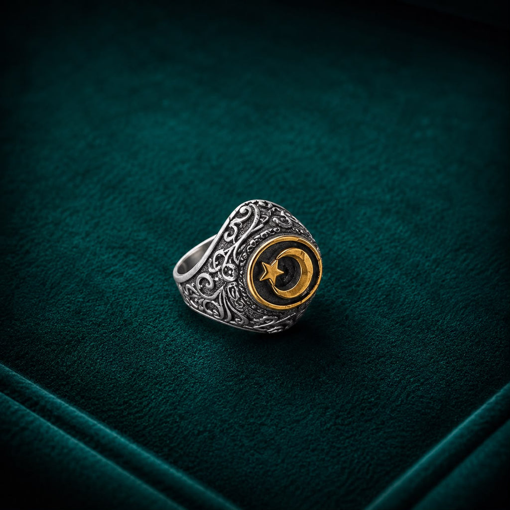 Black &amp; Gold Crescent Moon Statement Ring