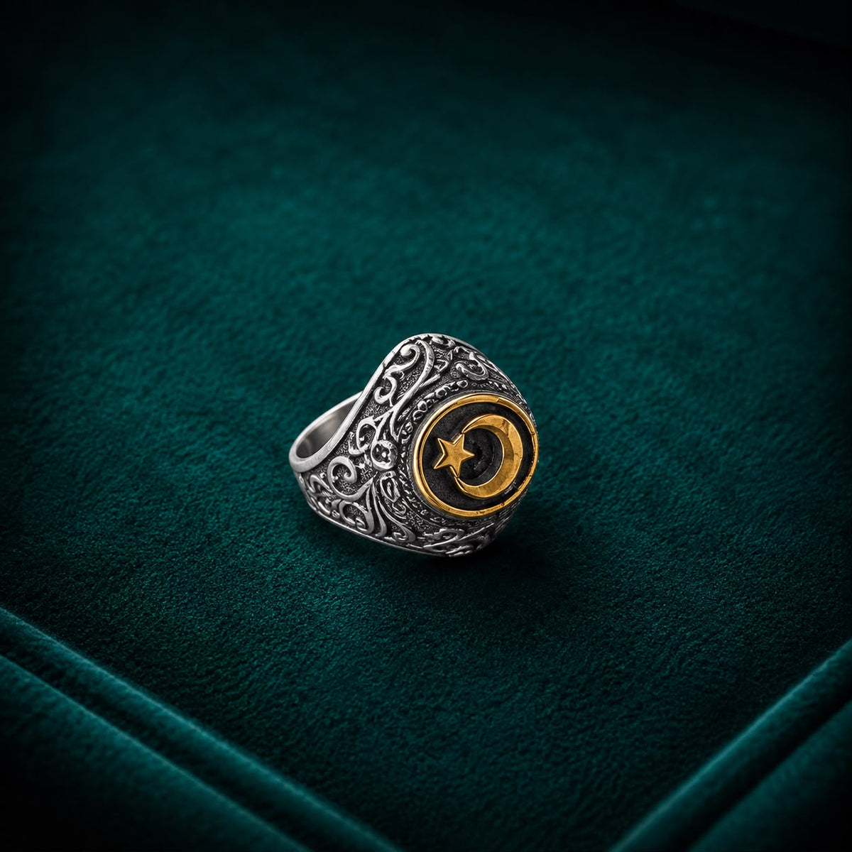Black &amp; Gold Crescent Moon Statement Ring