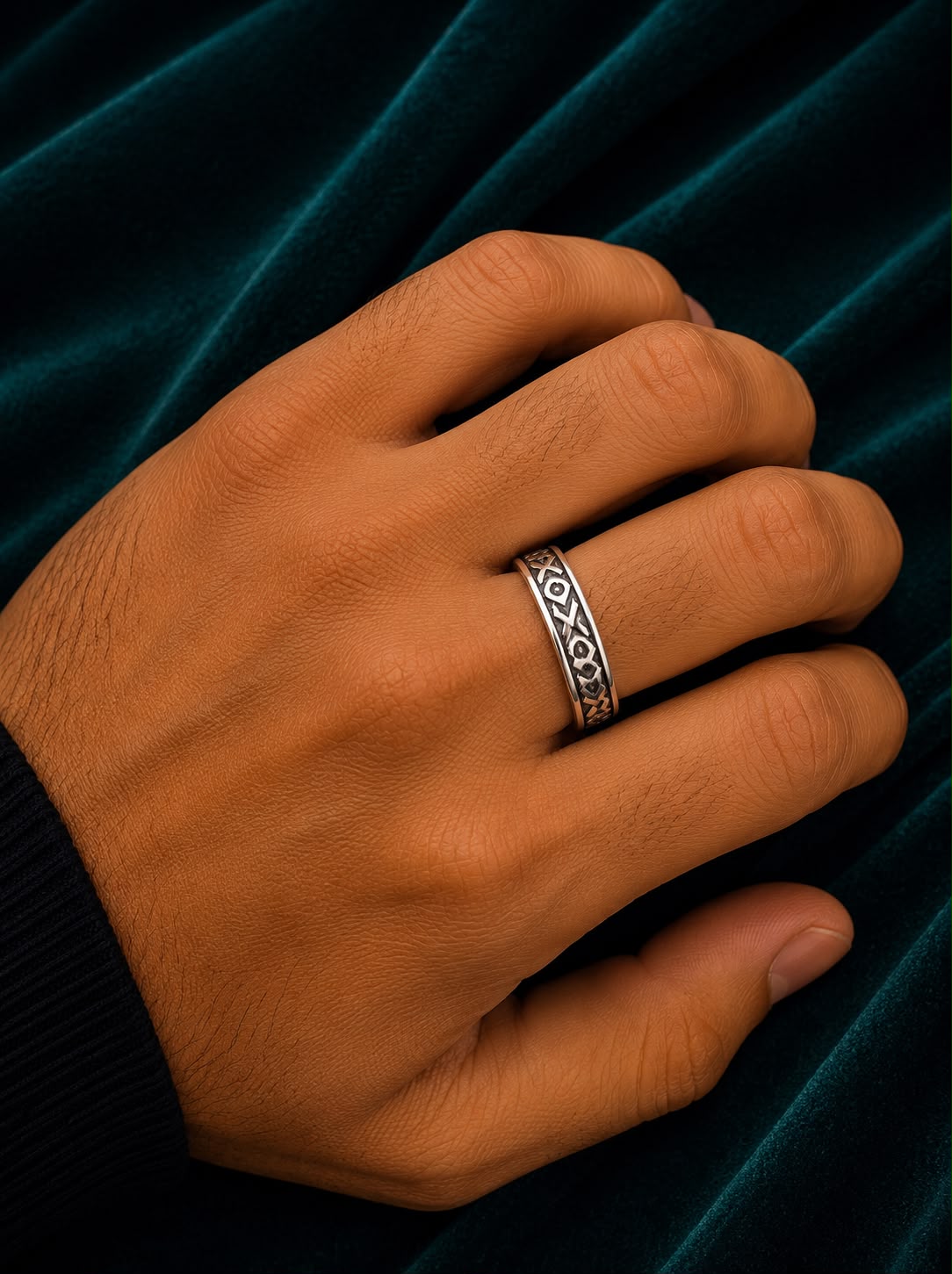 Silver Oxidized Pattern Ring