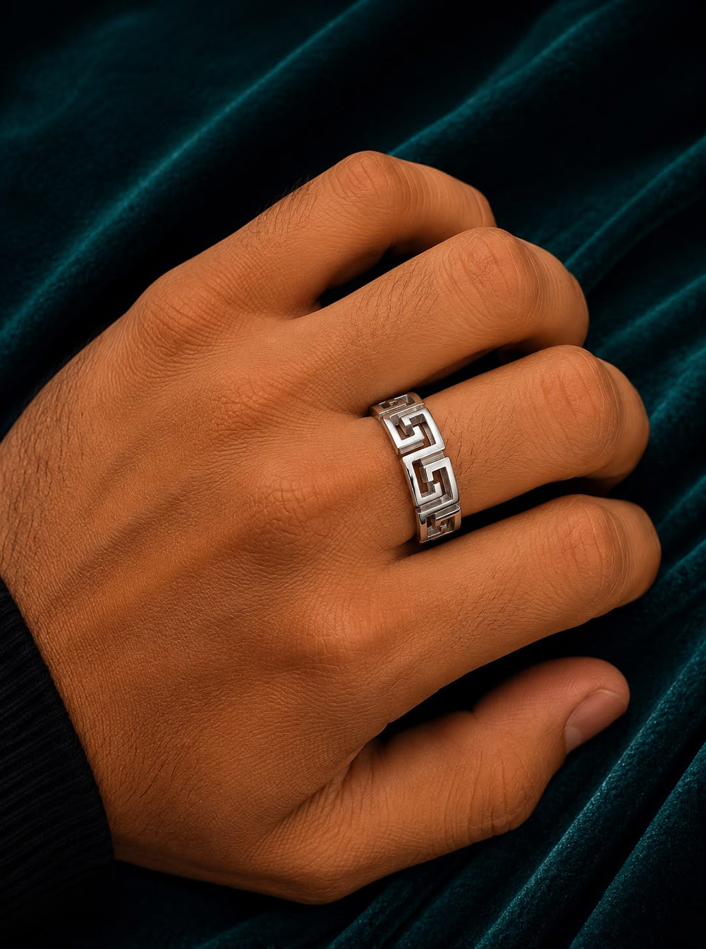 Silver Geometric Pattern Ring