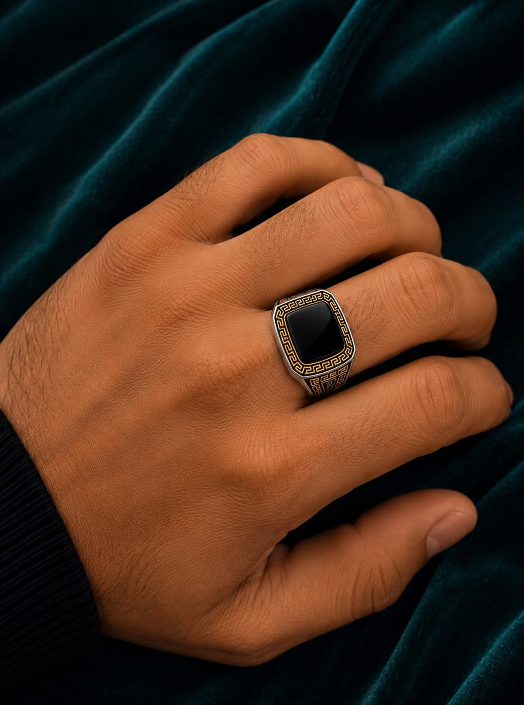 Black Onyx Greek Border Ring