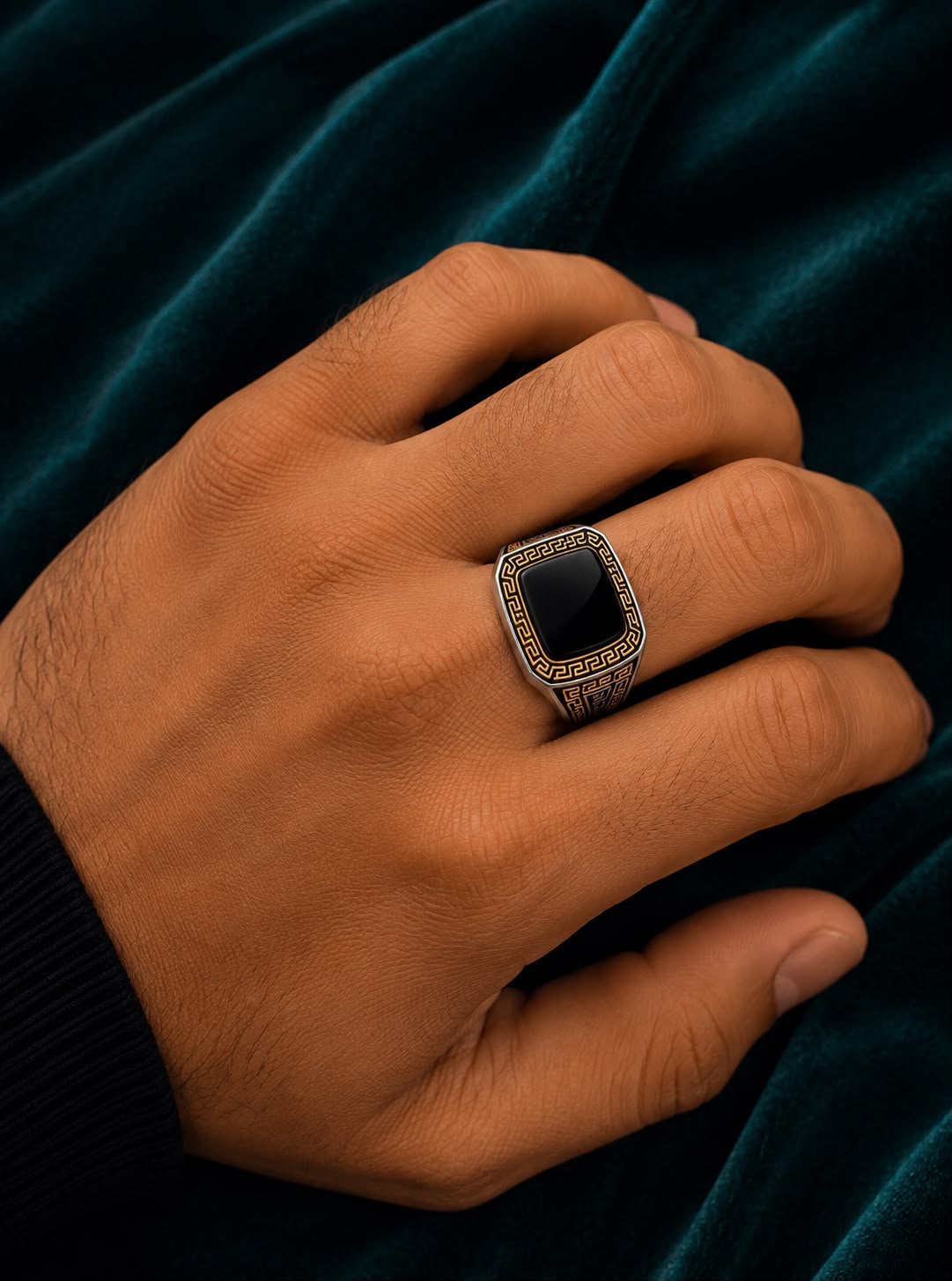 Black Onyx Greek Border Ring