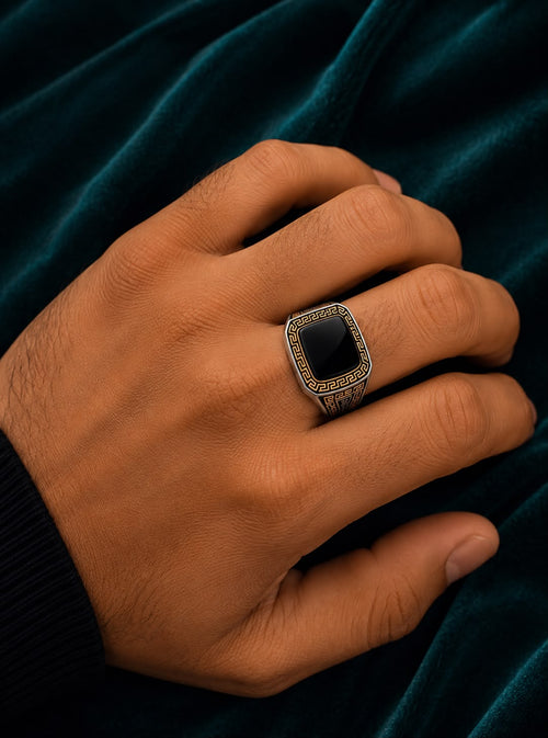 Black Onyx Greek Border Ring